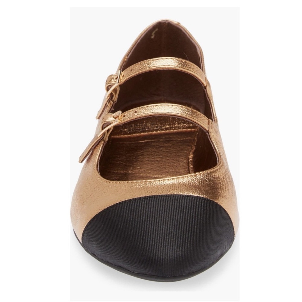 Jeffrey Campbell New Satine Double Strap Gold Metallic Mary Jane Flat Size 9.5